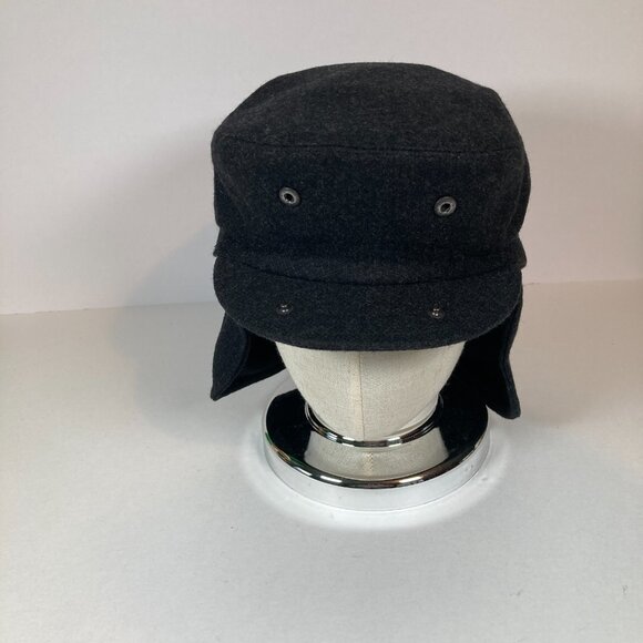 Cavanagh Black Newsboy Cap Hat, Size Large, Wool Blend Ear Flaps Snap Brim Italy - Picture 4 of 8